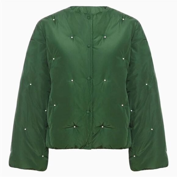 NWT SLEEPER Puffer Jacket in Green with Pearl Details Size L/XL NWT $450 - Picture 3 of 9